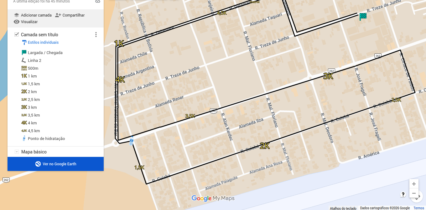Mapa do percurso de 5 km — largada e chegada na Escola Dom Bosco