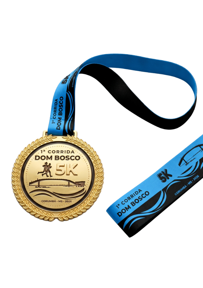 Medalha de participação dourada com fita azul